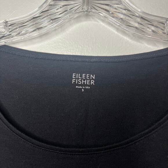 Eileen Fisher Organic Cotton Black Scoop Neck 3/4 Sleeve Top Sz Small Basic - Picture 2 of 6